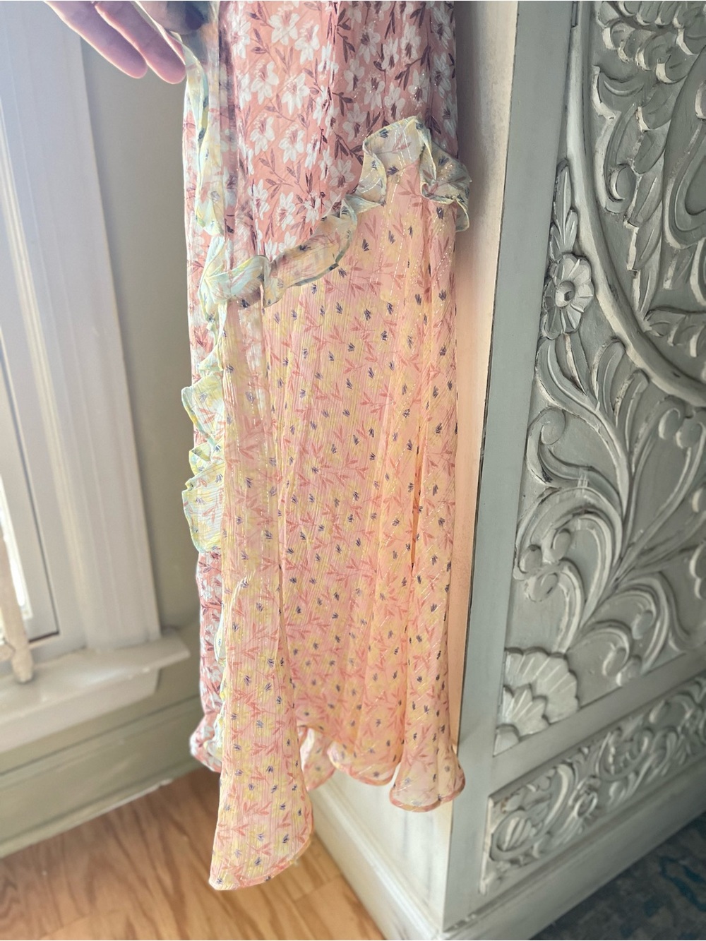 Rebecca Taylor Pink and Pale Green Floral Ruffle Slip - Picture 7 of 7
